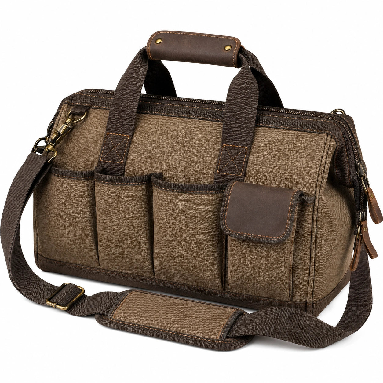 Sac à outils marron avec bandoulière réglable