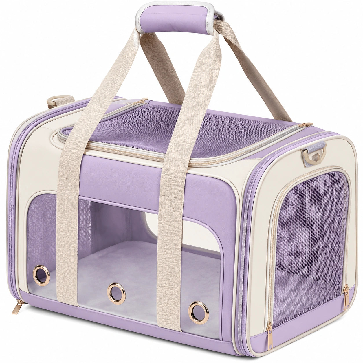 Sac de transport pliable pour animaux couleur lavande et crème