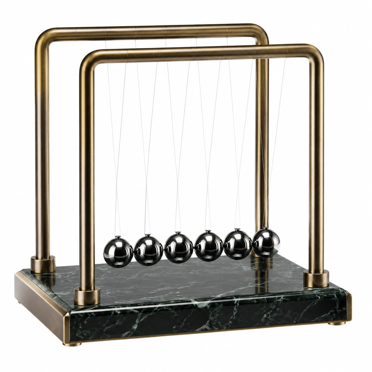 Pendule de Newton Décoratif Noir et Doré avec Base en Marbre