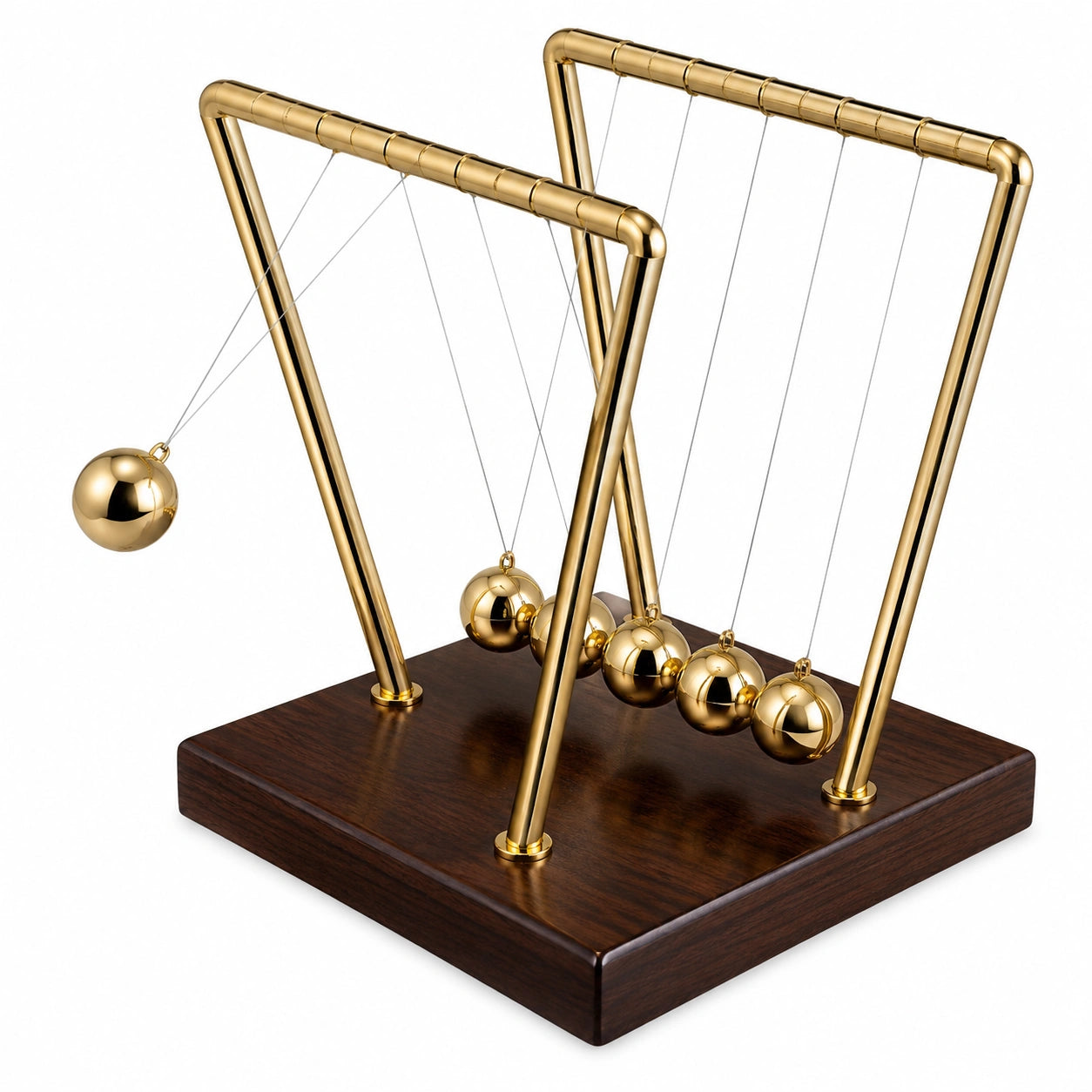 Pendule de Newton doré avec base en bois
