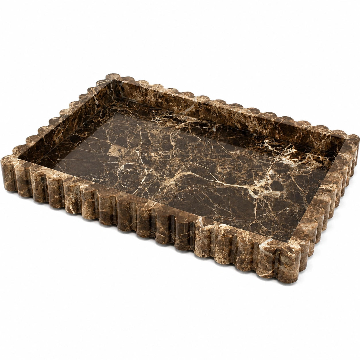 Plateau de service rectangulaire en marbre marron sculpté