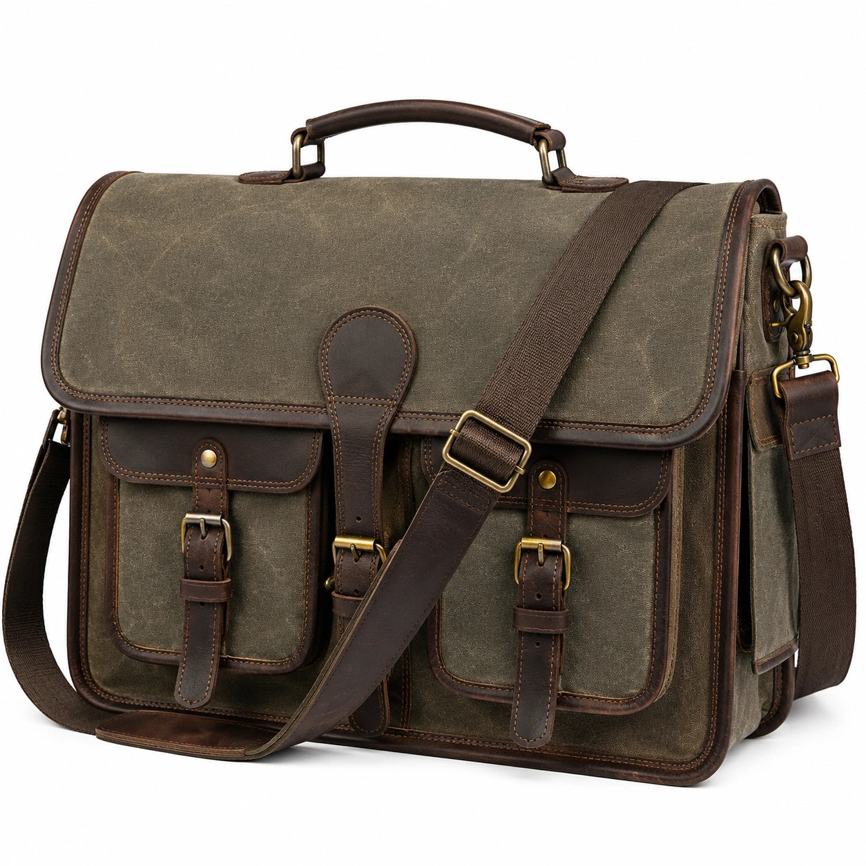 Sacoche pour homme en toile marron avec bandoulière