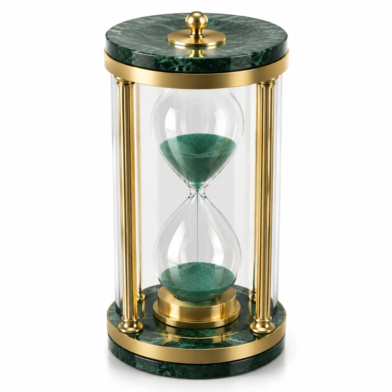 Sablier Décoratif en Vert et Or avec Sable Vert