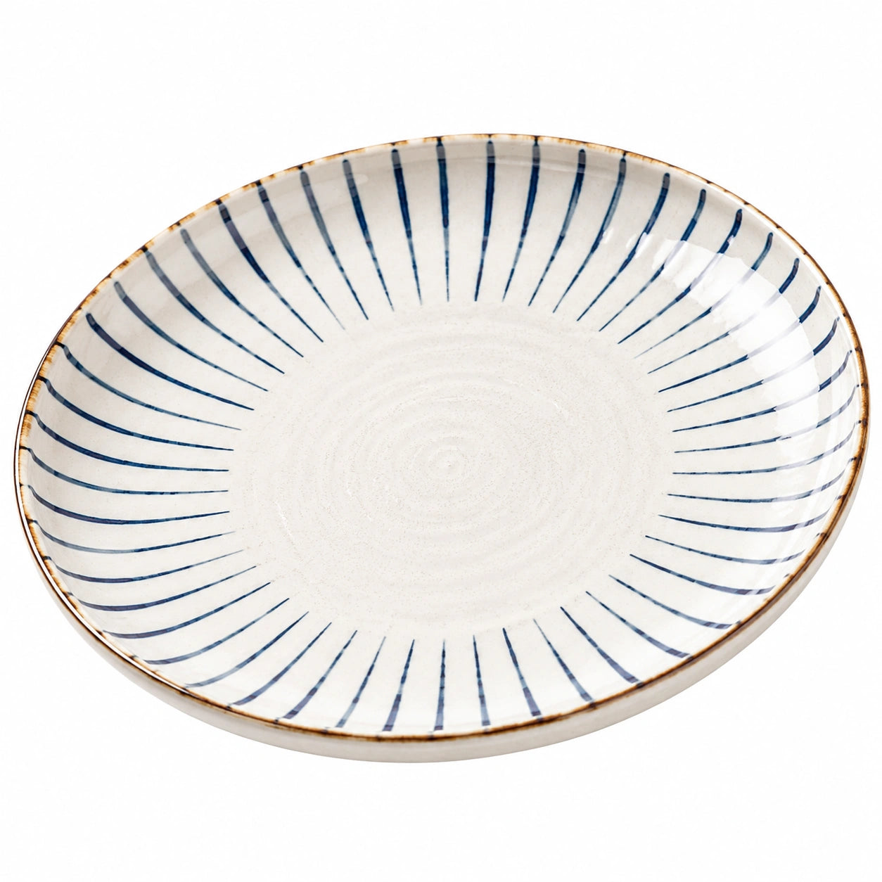 Assiette en Céramique Rayée Bleu et Blanc 27 cm