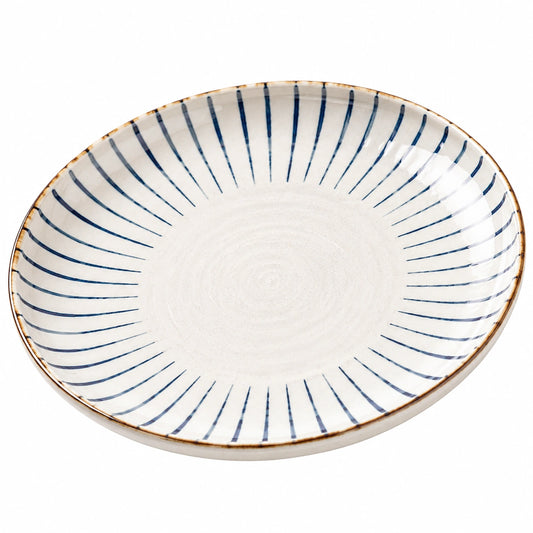 Assiette en Céramique Rayée Bleu et Blanc 27 cm