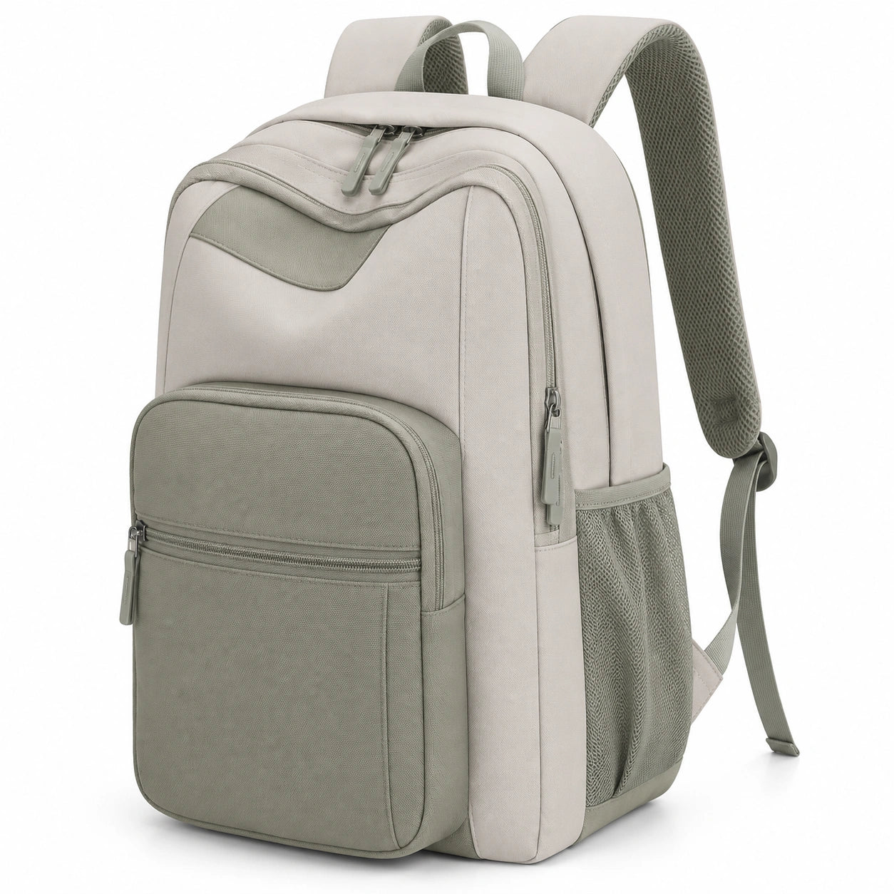 Sac à dos scolaire ergonomique beige et vert
