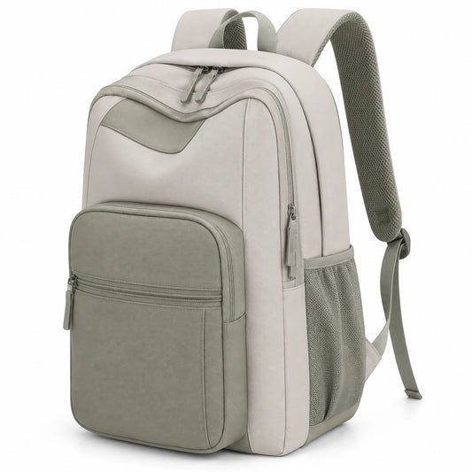 Sac à dos scolaire ergonomique beige et vert