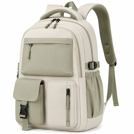 Grand sac à dos unisexe coloris beige et vert