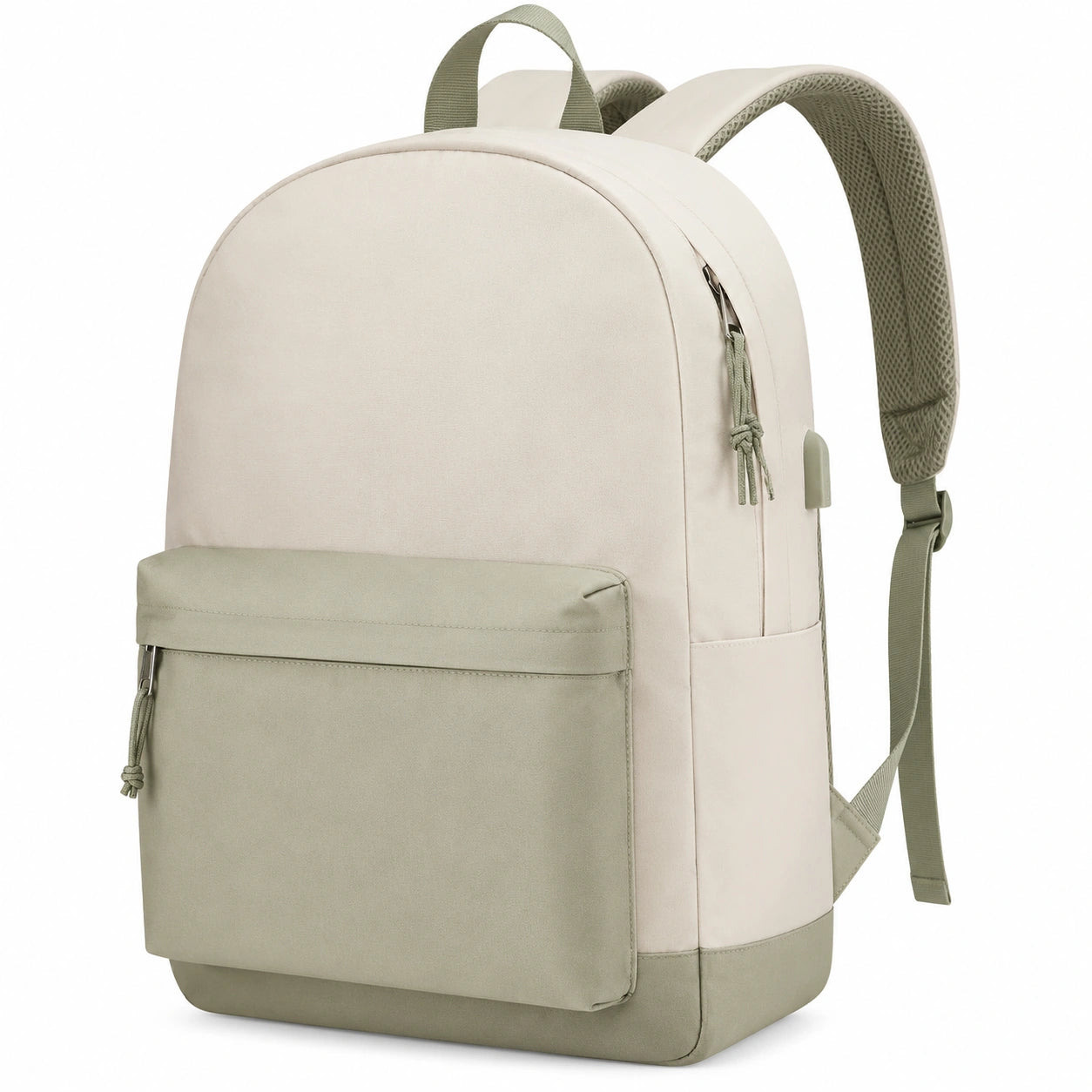 Sac à dos beige et vert avec compartiment pour ordinateur portable