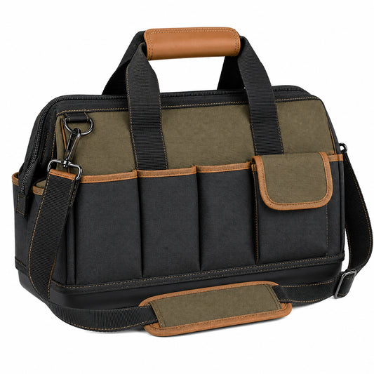 Sac à outils portable noir et vert avec poignées rembourrées