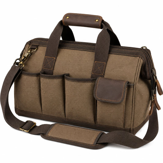 Sac à outils marron avec bandoulière réglable