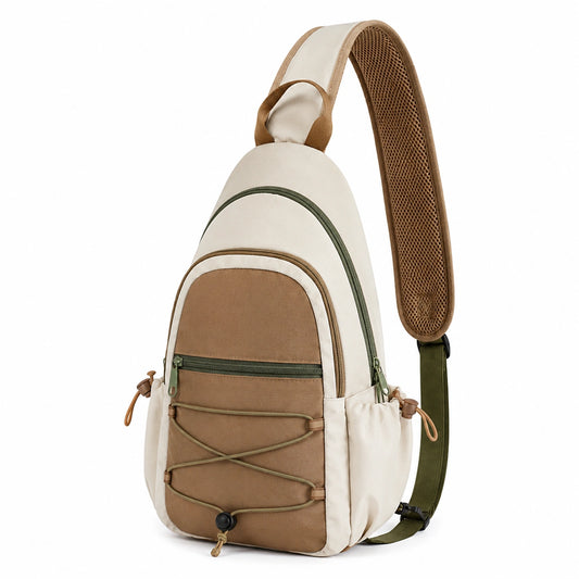 Sac à dos bandoulière beige et marron à sangle réglable