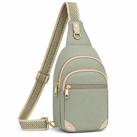 Sacoche bandoulière verte à motifs tressés pour femme