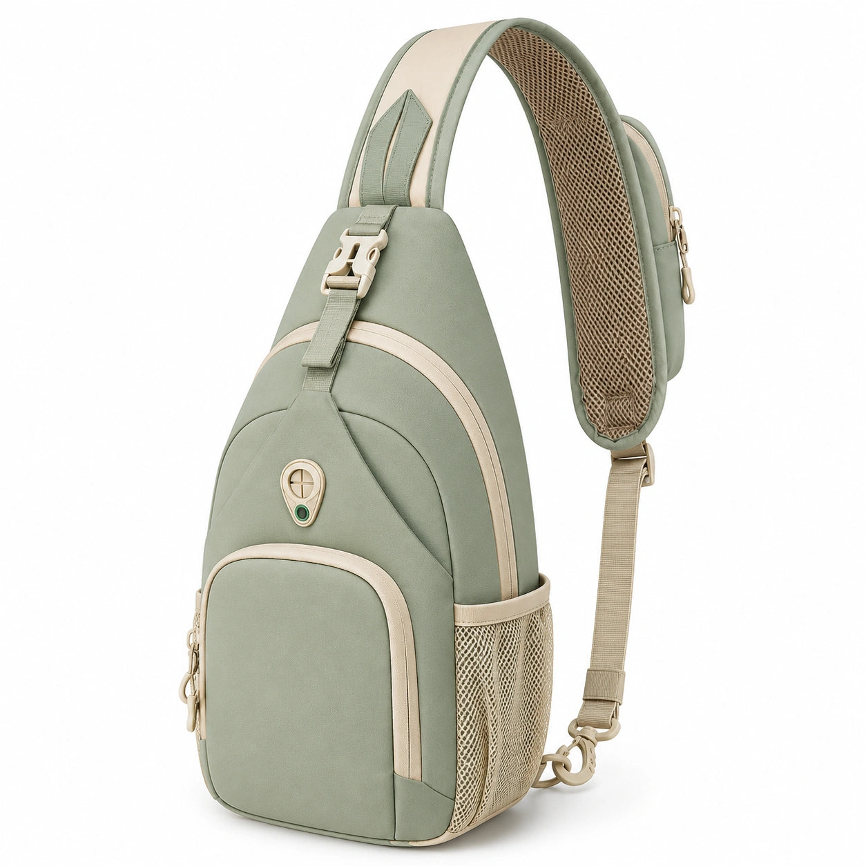 Sac en bandoulière ergonomique vert et beige 12L