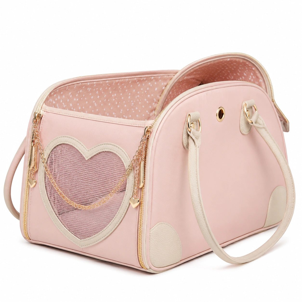 Sac de transport rose pour petits animaux avec motif cœur