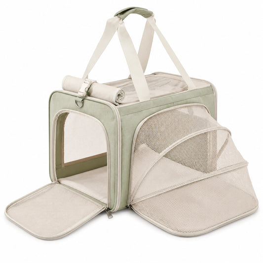 Sac de Transport Extensible Vert et Beige pour Animaux