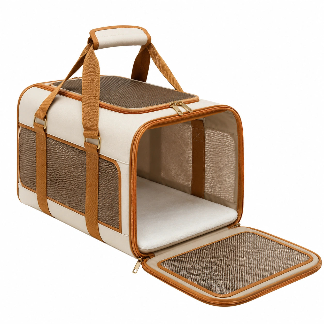 Sac de Transport Respirant pour Animaux Beige et Marron