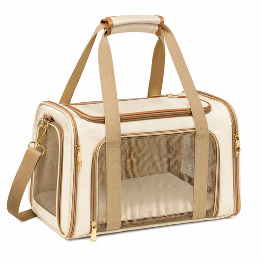 Sac de transport pour animaux avec panneaux en maille beige