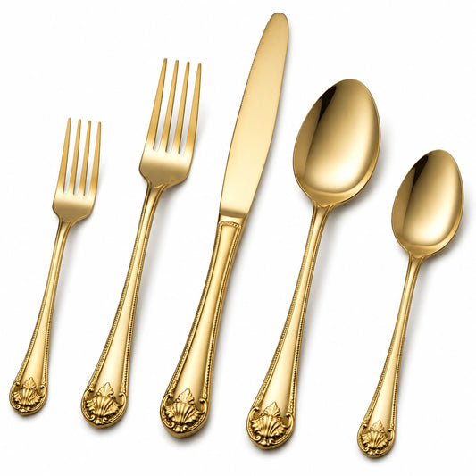 Service de couverts 5 pièces dorés avec finition élégante