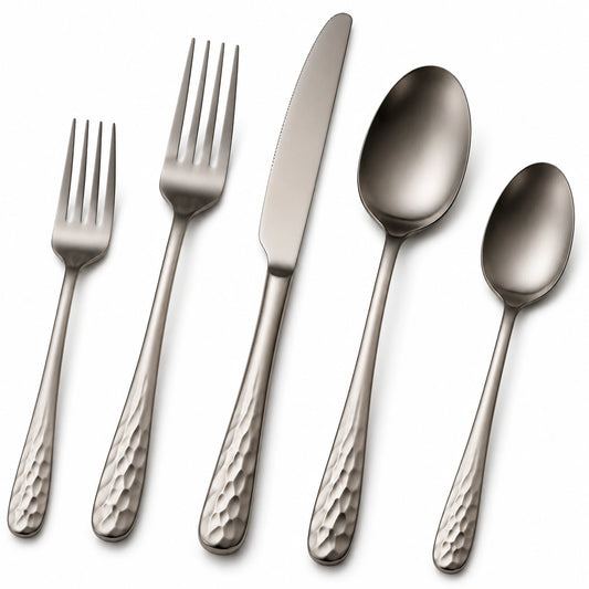 Set de Couverts 5 Pièces Argenté Martelé