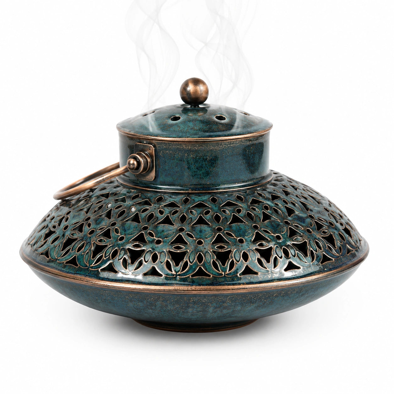 Brûleur d'Encens Traditionnel en Métal Vert Vieilli