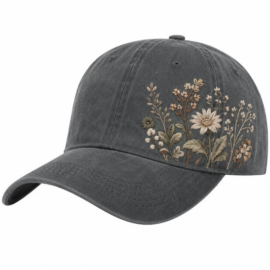 Casquette brodée florale ajustable anthracite