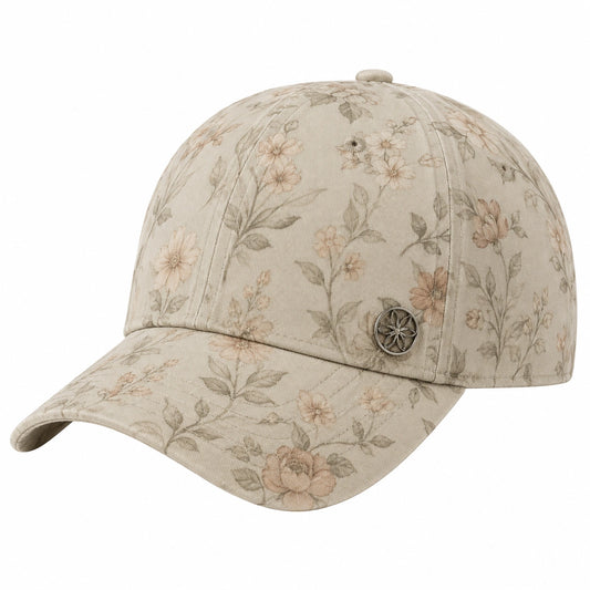 Casquette beige à motifs floraux