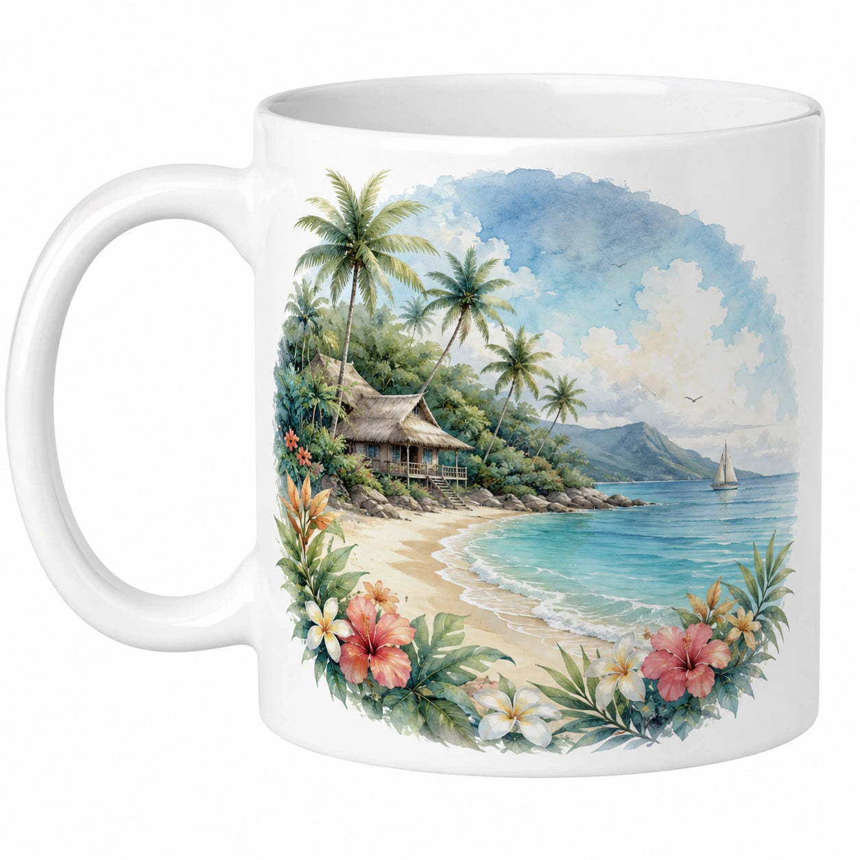 Tasse en céramique motif plage tropicale 350 ml
