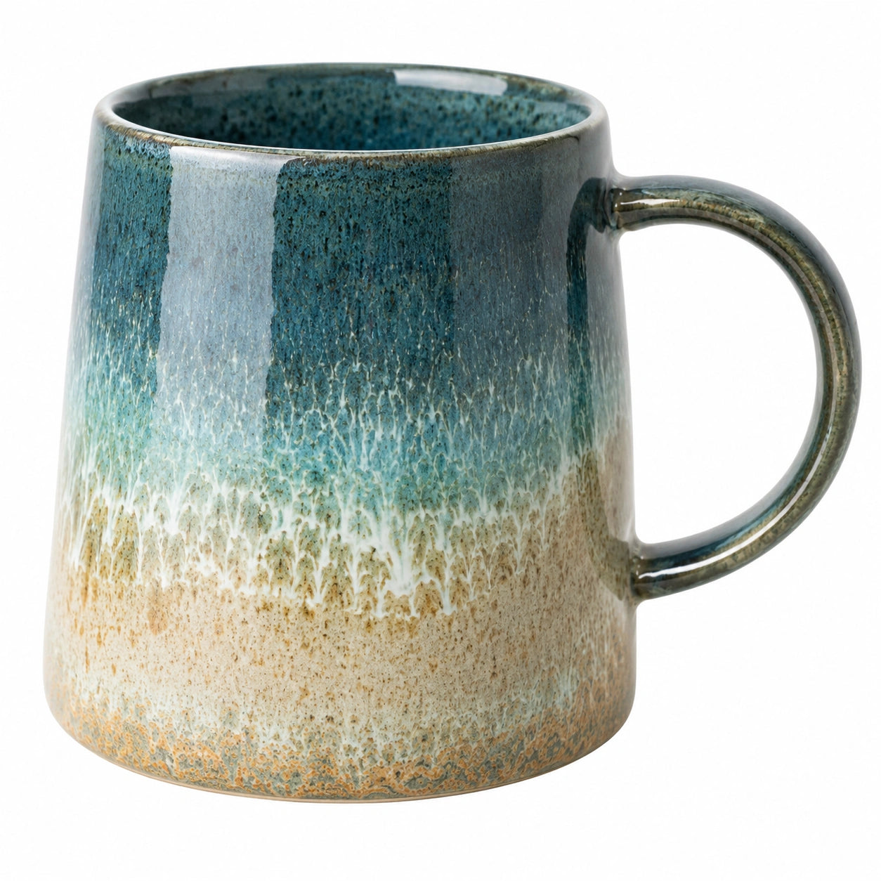 Mug en céramique émaillée bleu et brun