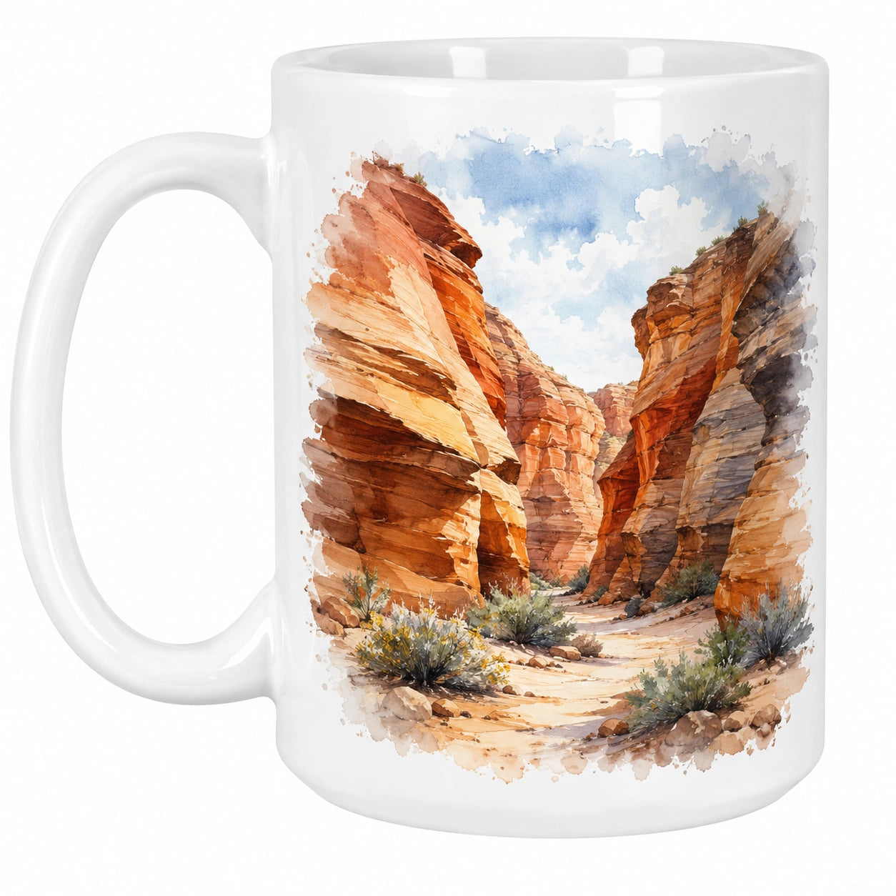 Tasse en céramique blanche avec motif canyon