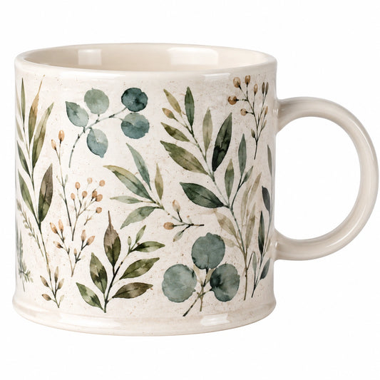 Tasse en céramique motif feuilles vertes 350ml