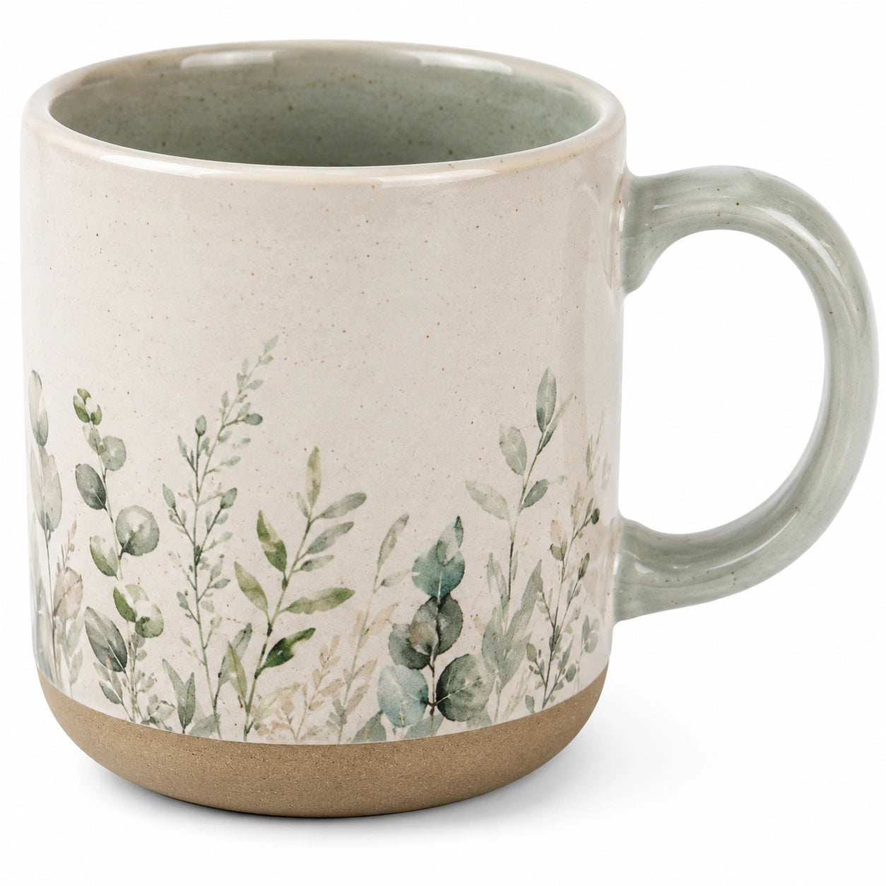 Tasse en céramique motif feuillage 350ml beige et vert
