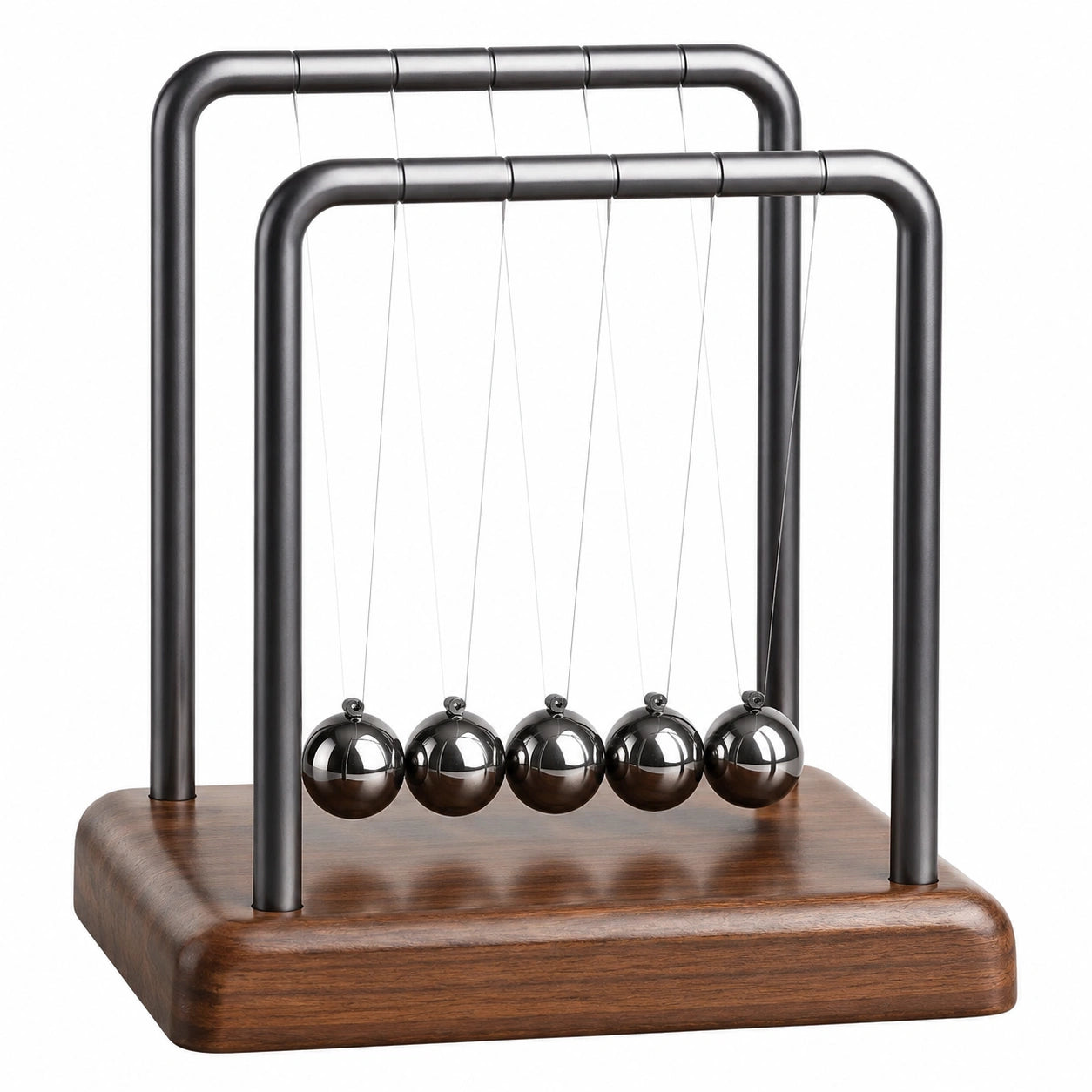 Pendule de Newton argenté et bois, démonstration physique