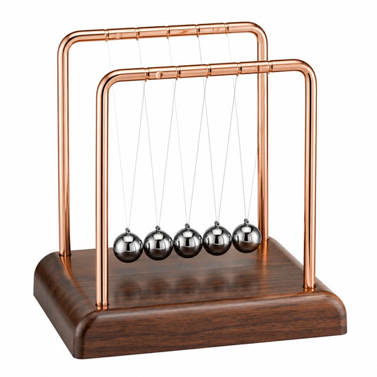 Pendule de Newton avec Boules Métalliques en Cuivre et Socle en Bois