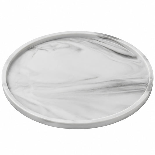 Plateau de service rond en marbre blanc 30 cm