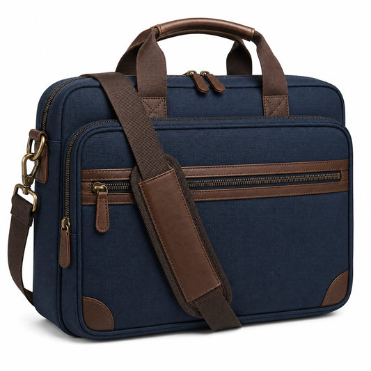 Sacoche bleue et marron pour ordinateur portable avec bandoulière amovible