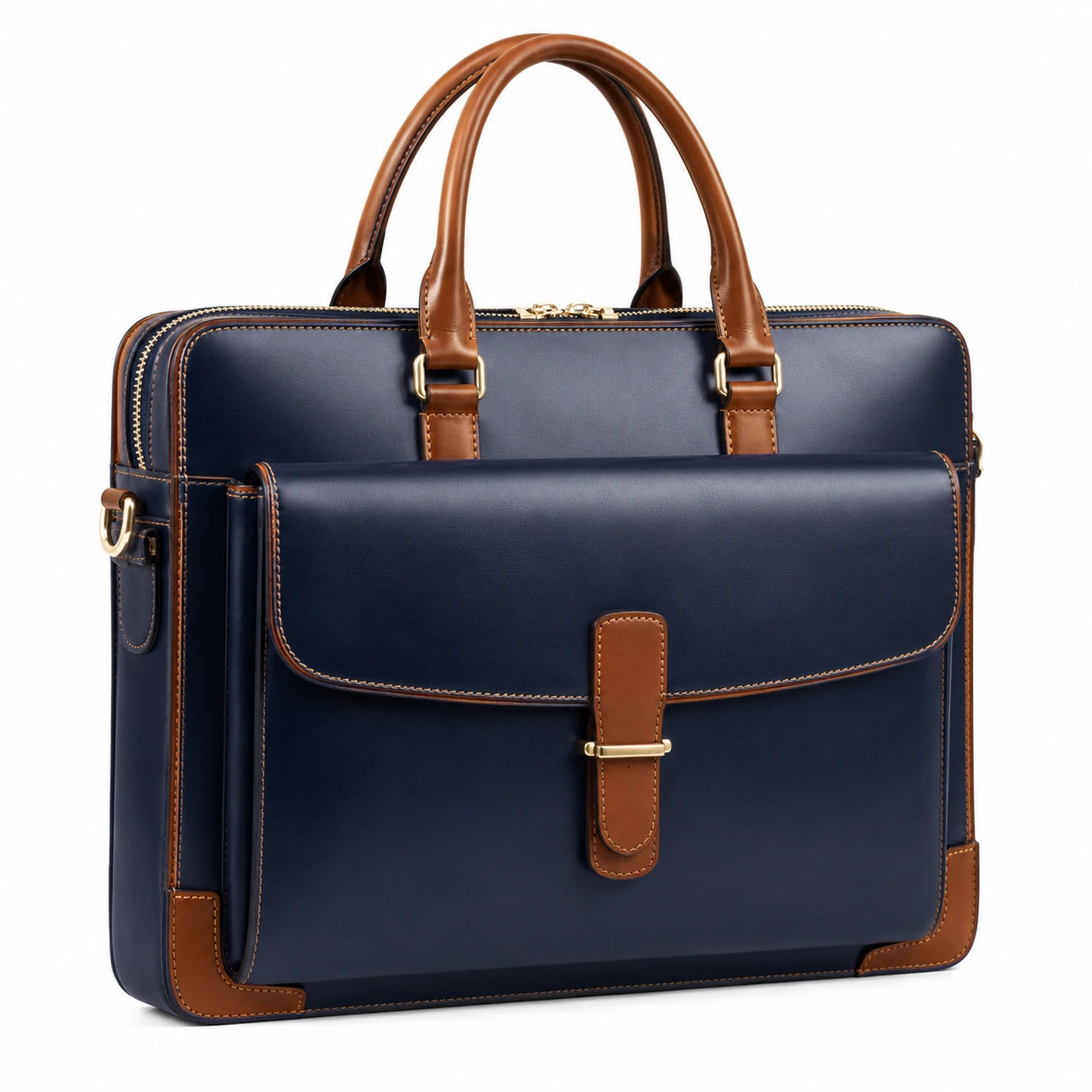 Sacoche pour ordinateur portable bleu marine et marron