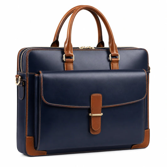 Sacoche pour ordinateur portable bleu marine et marron