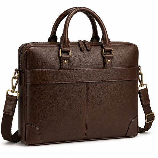 Porte-documents marron avec bandoulière amovible pour ordinateur