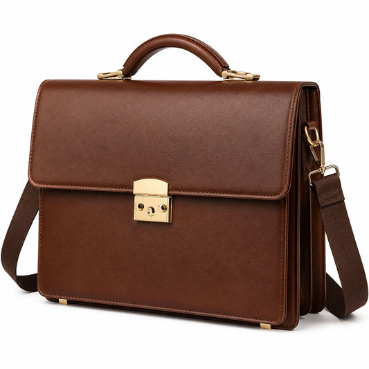 Malette en Cuir Synthétique Marron avec Sangle Amovible
