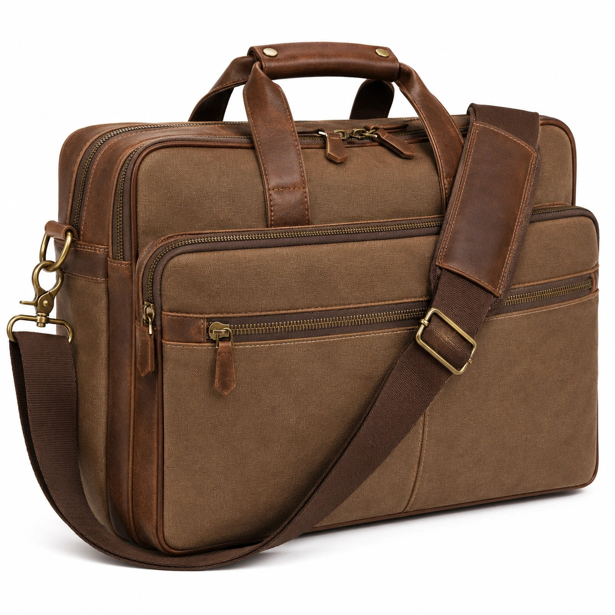 Sacoche marron pour ordinateur portable avec bandoulière ajustable
