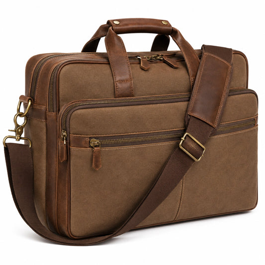 Sacoche marron pour ordinateur portable avec bandoulière ajustable