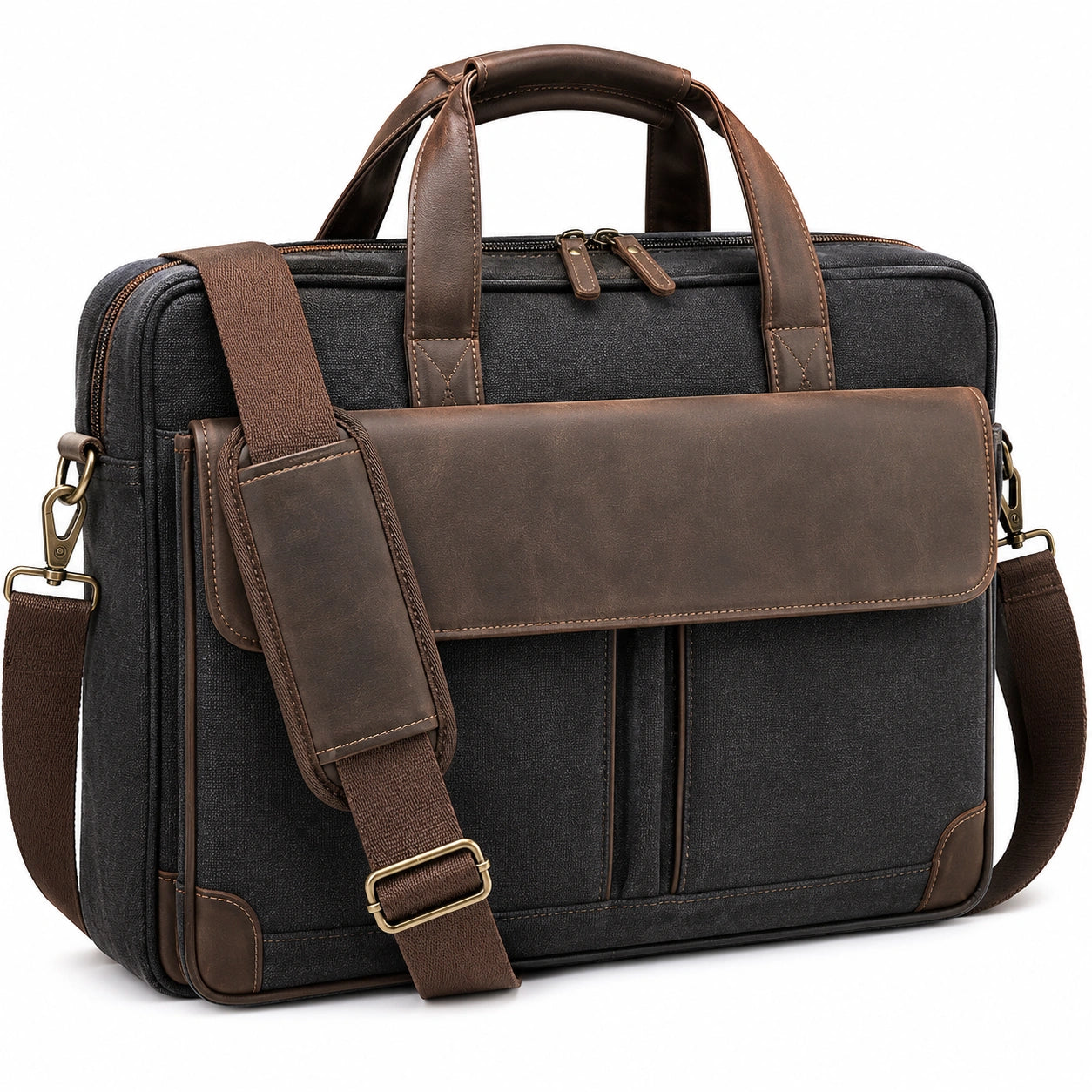 Sacoche pour ordinateur portable noir et marron avec bandoulière réglable