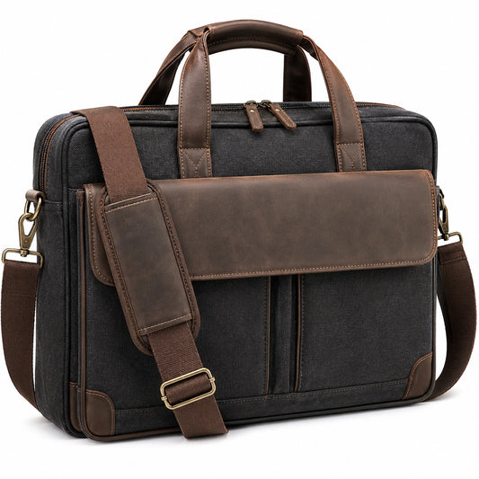 Sacoche pour ordinateur portable noir et marron avec bandoulière réglable