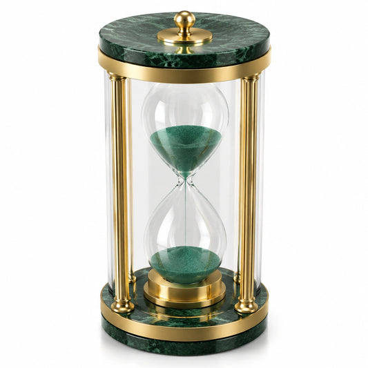 Sablier Décoratif en Vert et Or avec Sable Vert